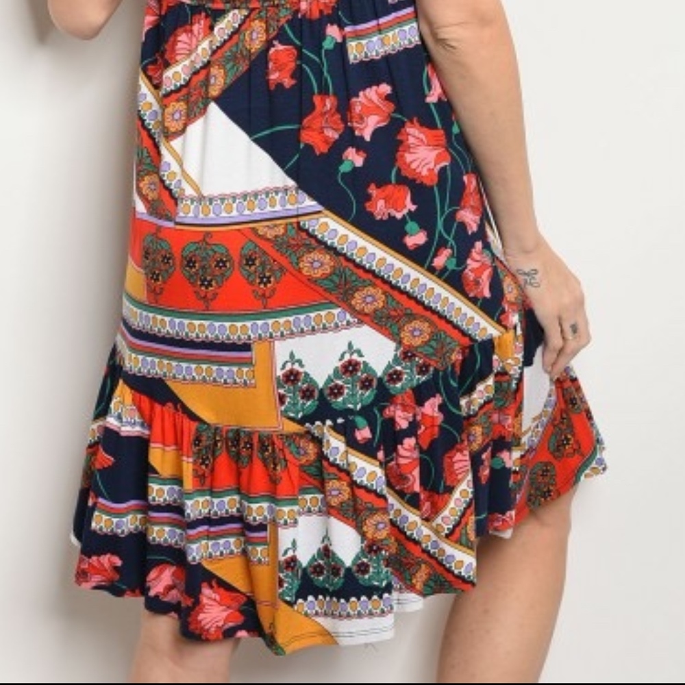 Off Shoulder Floral & Patchwork Dress - Picture 6 of 8